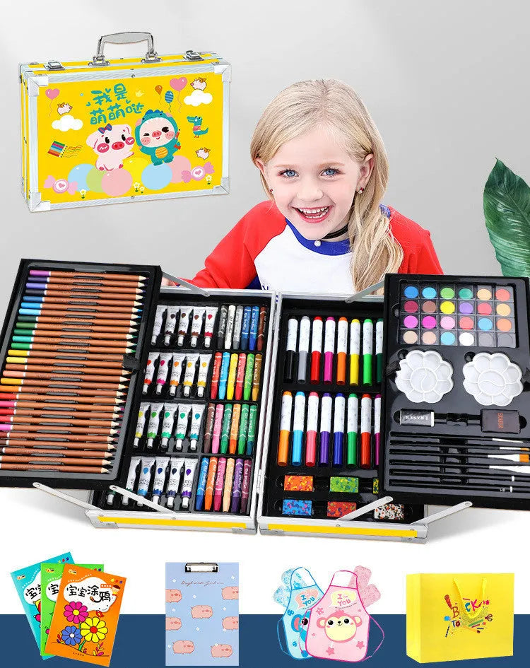Creative birthday gift for girls ten years old, 3-layer pink aluminium box set with doodle pen set, plastic construction