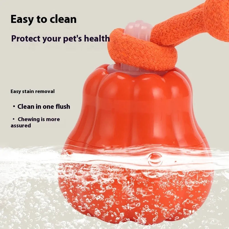 Automatic dog ball toy with sound, TPR plastic and cotton knot, USB powered, in orange, brown, and white