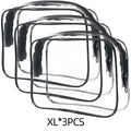 PVC transparent makeup bag in semi-transparent black, pink and white colours with zip closure