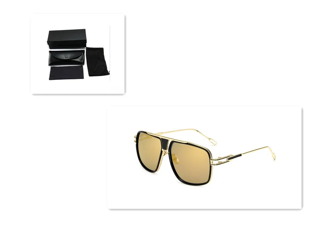 Men's square UV400 sunglasses with black plastic and metal goggle frame and acrylic lenses