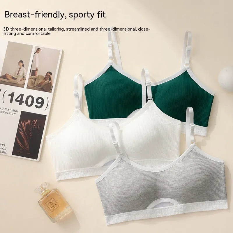 Seamless contrast back sports bra top set with moulded cup in black, grey, khaki, green, or white.