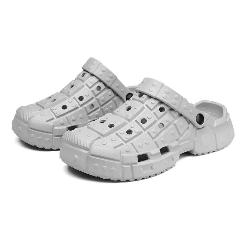 Men's EVA slippers with thick sole and toe holder strap in black, grey, and sand colour options