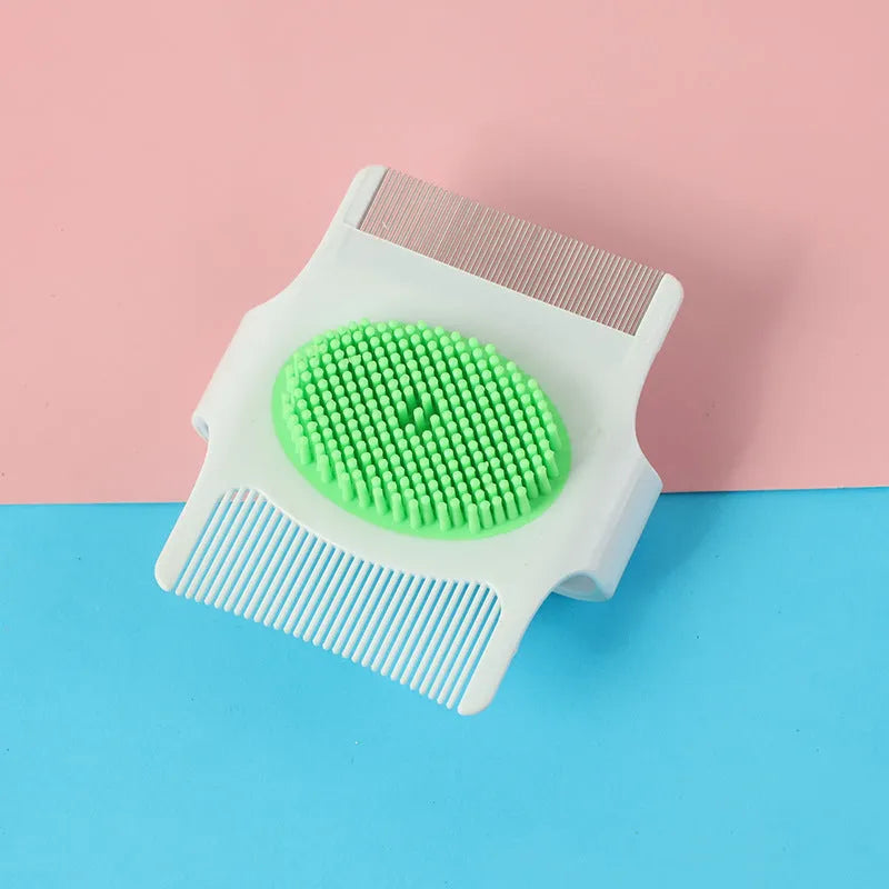Blue multifunctional pet grooming comb with floating hair removal mechanism for dogs