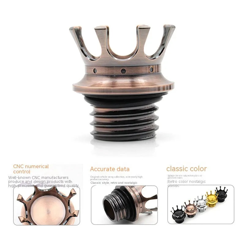 Harley-Davidson Fatty Dai Na Crown aluminium fuel tank cap in black, bronze, gold, electroplated and black/white finishes
