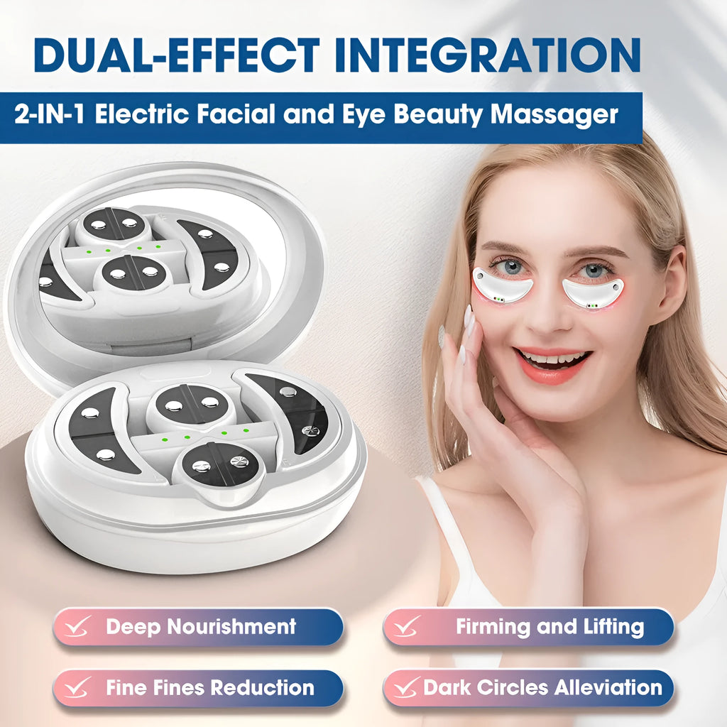 White wireless red light EMS handheld facial and eye massager on a clean background.