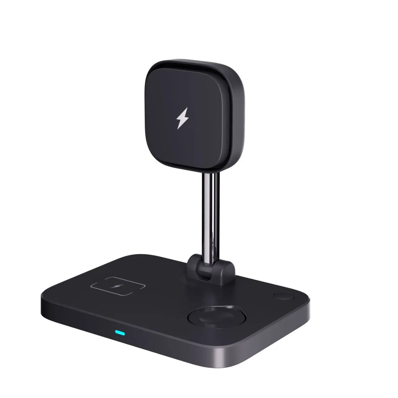 Black desktop magnetic wireless three-in-one charger with cooling bracket for phone watch earbuds