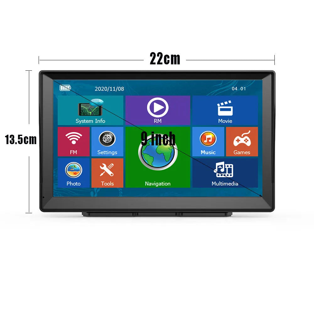 9 inch universal portable GPS navigator with 800x480 screen, ABS body, voice navigation and FM