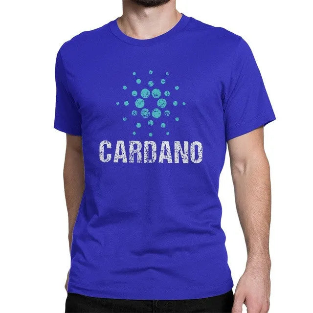 Cardano Ada logo vintage t-shirt for men, super slim cotton high collar top in black