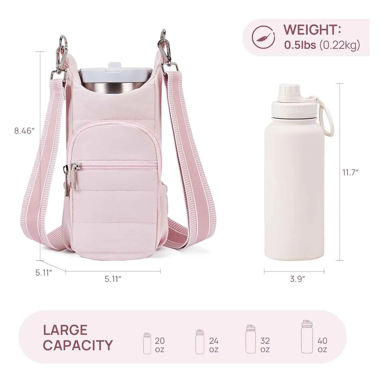 Cloth bicycle water bottle bag in modern minimalist style showing black, pink and beige colour options
