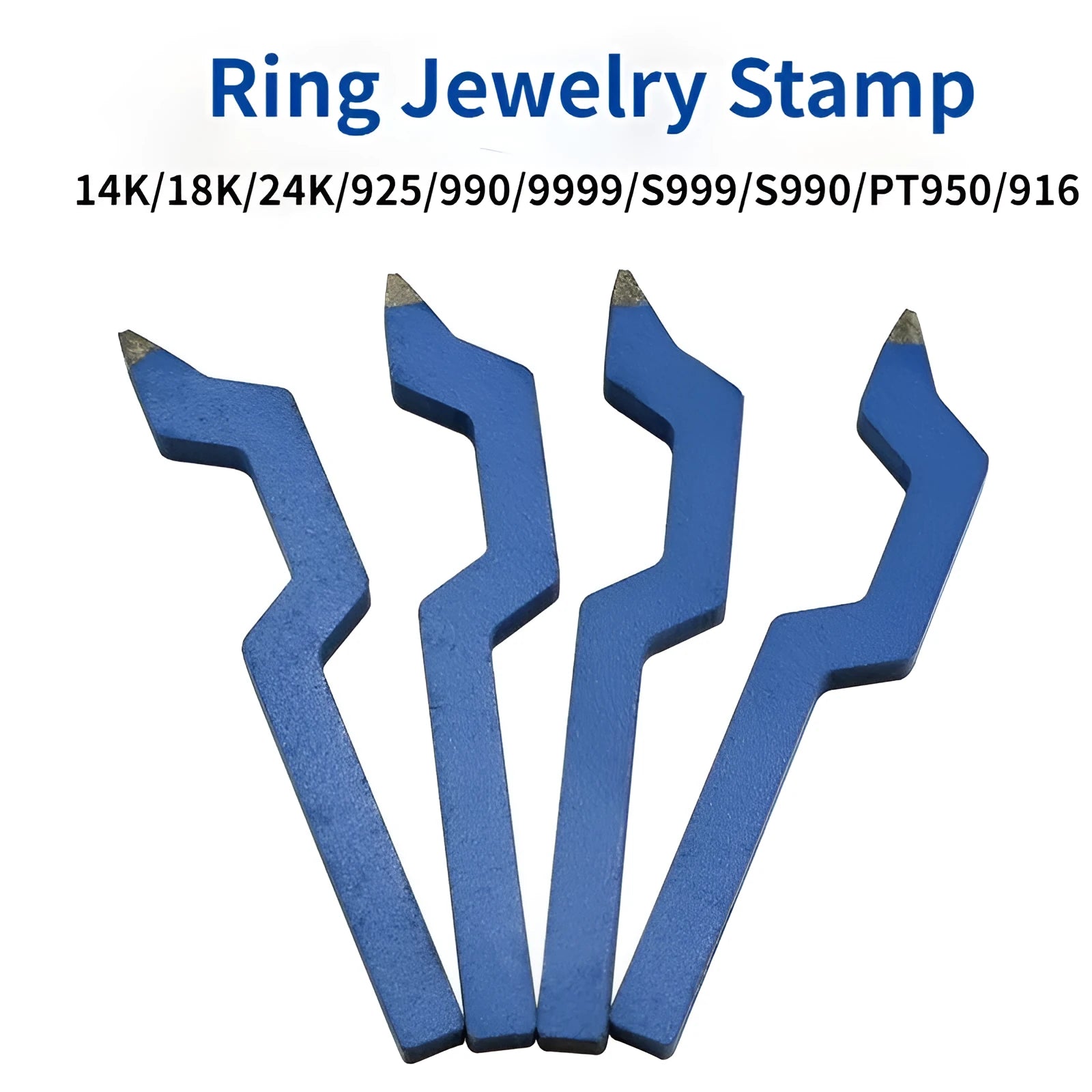 Curved character steel stamping tool for jewellery making on a workbench.