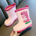 Children's dinosaur rain boots in pink, yellow, or blue with PVC upper and non-slip sole, inner length 14cm to 20cm