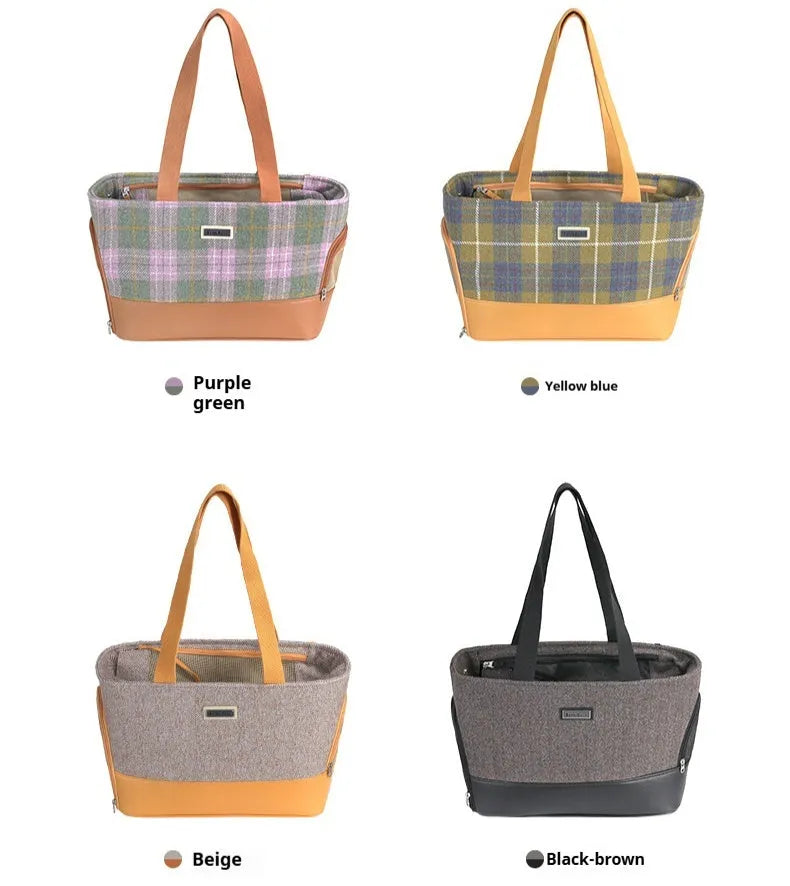 Capsule-shaped pet backpack for cats and small dogs in beige brown colour.