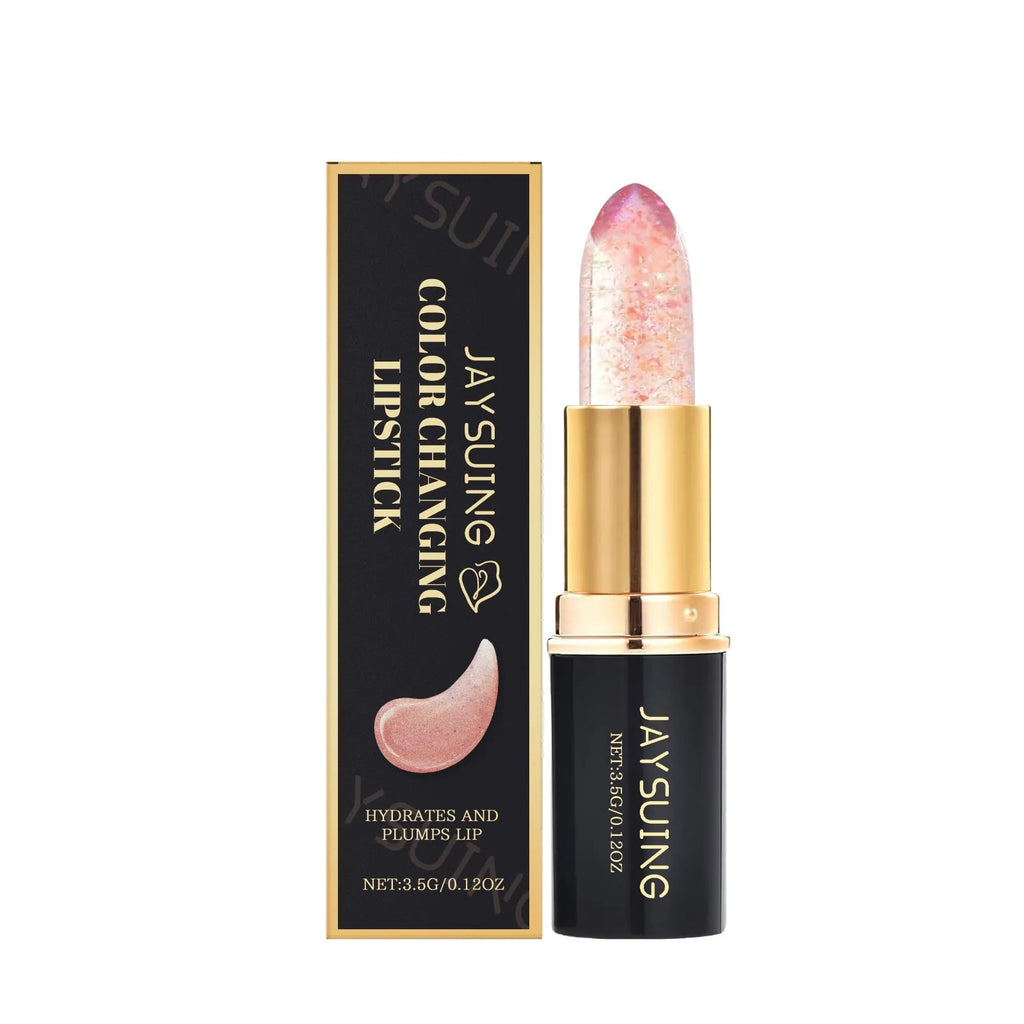 Moisturising colour changing lipstick stick, 3.5g, with hyaluronic acid and jojoba oil.