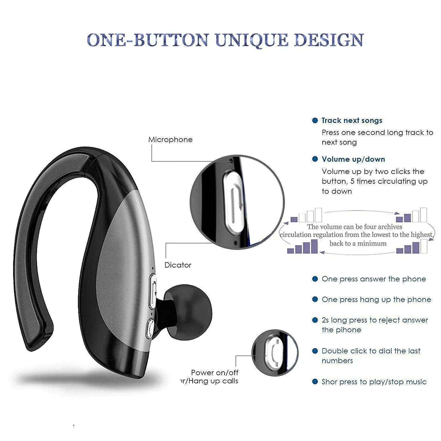 Arealer X16 wireless Bluetooth in-ear headphone with earhook in black on white background
