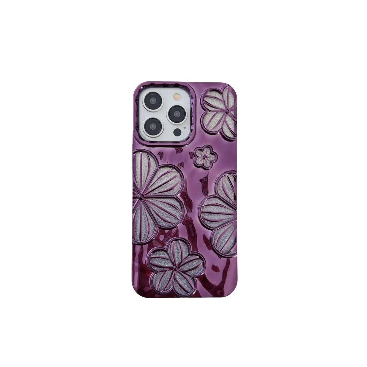 Electroplating pleated flower iPhone case in gold with soft shell and fall protection, for iPhone 11 to 15 Pro Max