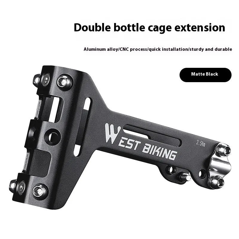 Bicycle double water bottle cage extension bracket black 6061 aluminium alloy adjustable angle 15-30 degrees for mountain road BMX