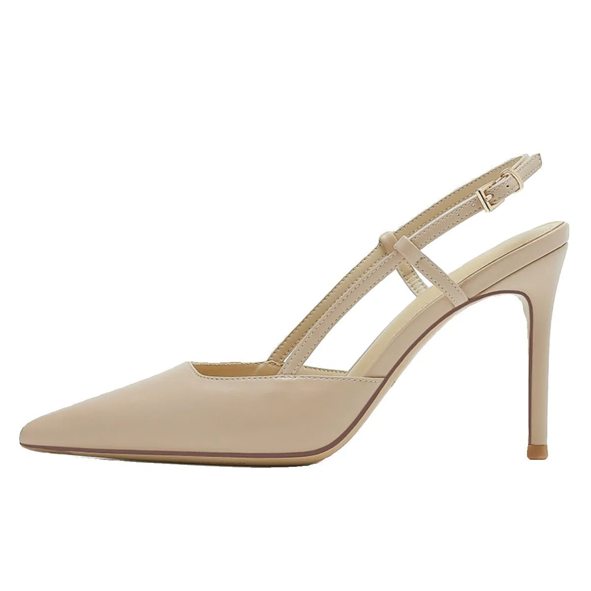 Apricot women's high-heeled sandals with one-line buckle toe strap and thin belt design
