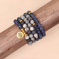 Blue patterned network stone beads on multi-layer alloy bracelet with fresh sweet natural style