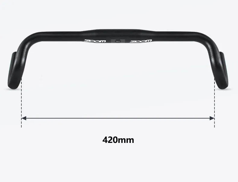 Black aluminium alloy bent handlebar for road bike with 420mm width and 31.8mm clamp diameter