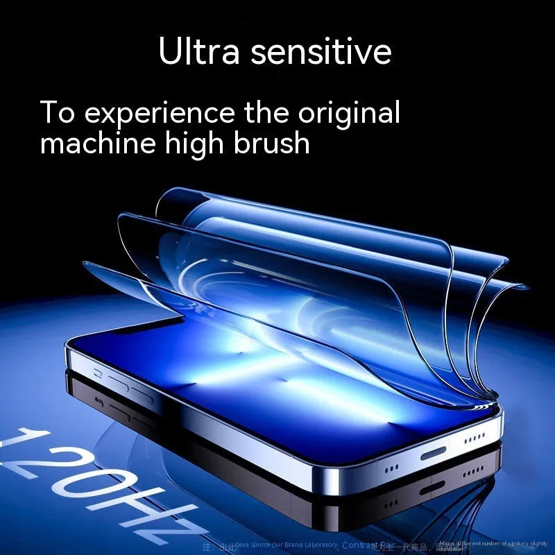 Tempered glass screen protector for iPhone with anti-fingerprint and anti-blue light features.