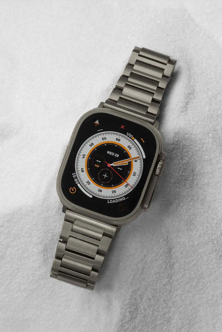 Silver titanium I-shaped watch strap for Apple Watch Ultra 49mm