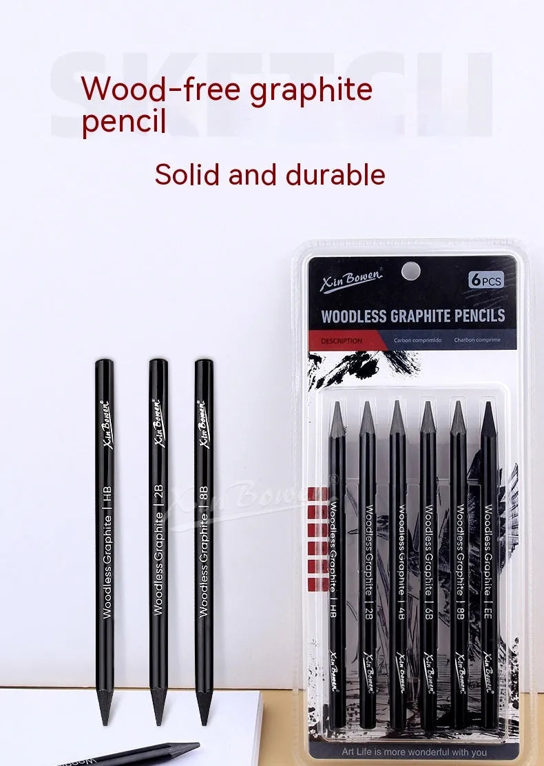 Set of wood-free graphite sketching pencils in grades HB, 2B, 4B, 6B, 8B, and EE.