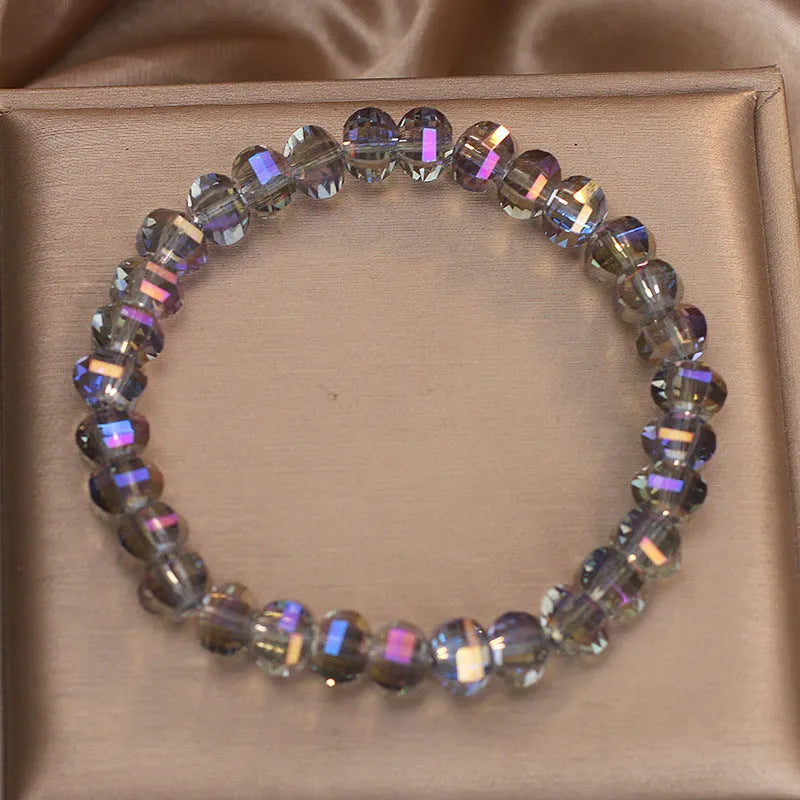 Women's handmade artificial crystal bracelet in white, green, grey, or purple ethnic style