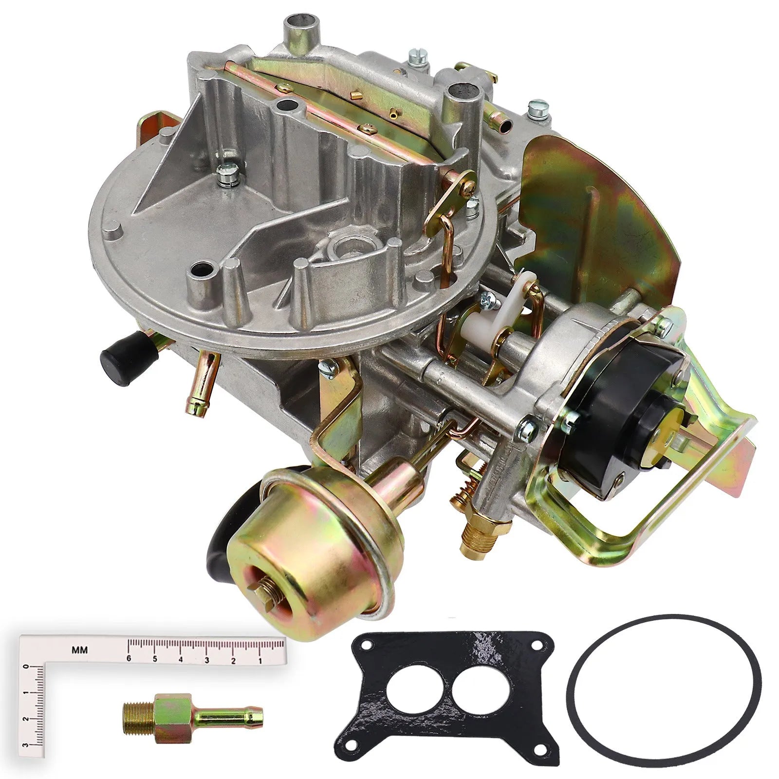 Metal automotive carburetor with three suction ports for engine replacement