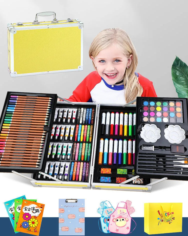 Creative birthday gift for girls ten years old, 3-layer pink aluminium box set with doodle pen set, plastic construction