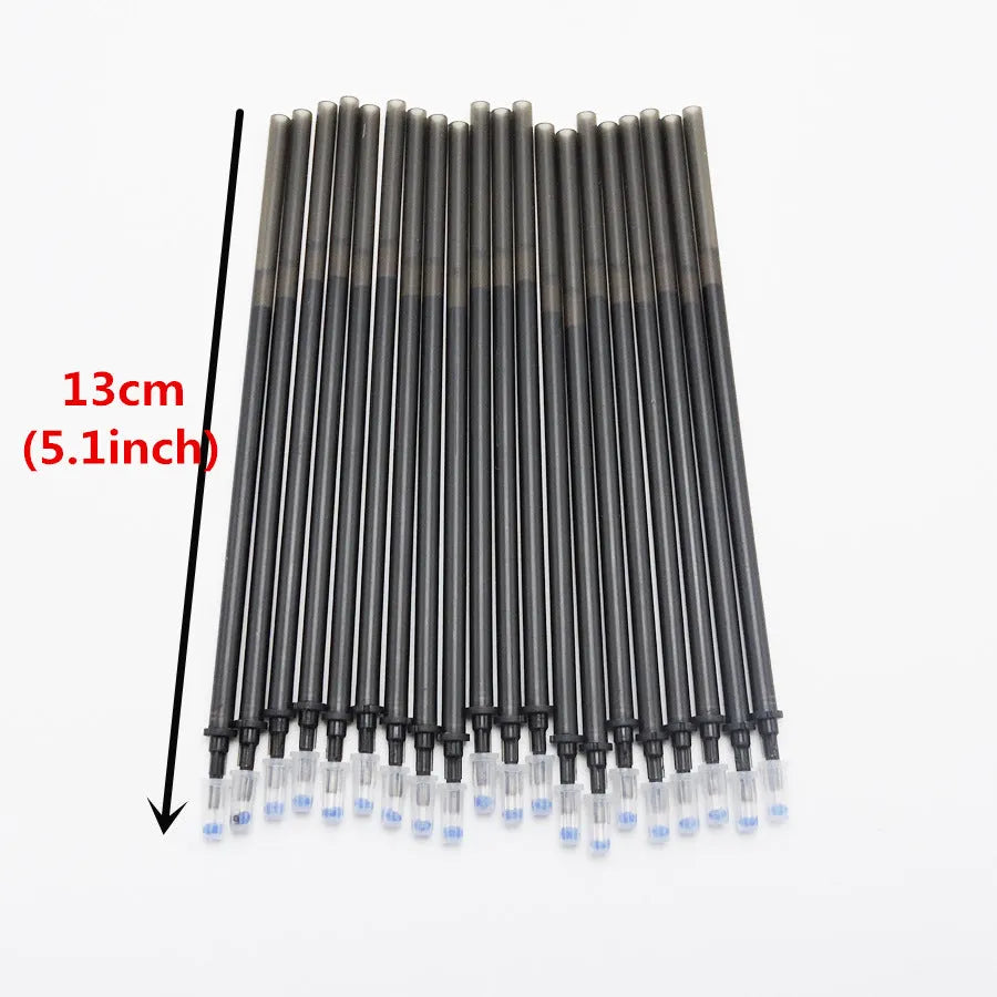Hot erasable pen with 0.5mm tip in black, blue, and red colours showing refill and nib replacement components