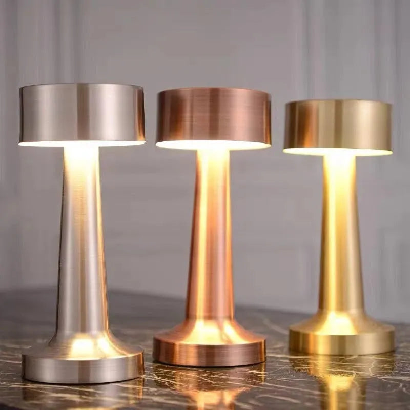 LED dumbbell creative night light with modern minimalist design in gold, silver, and red copper finishes, acrylic style