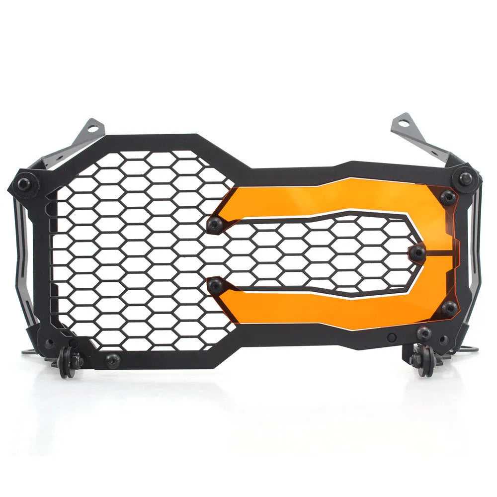 Quick release motorcycle headlight protective cover for BMW GS models in multiple colours.