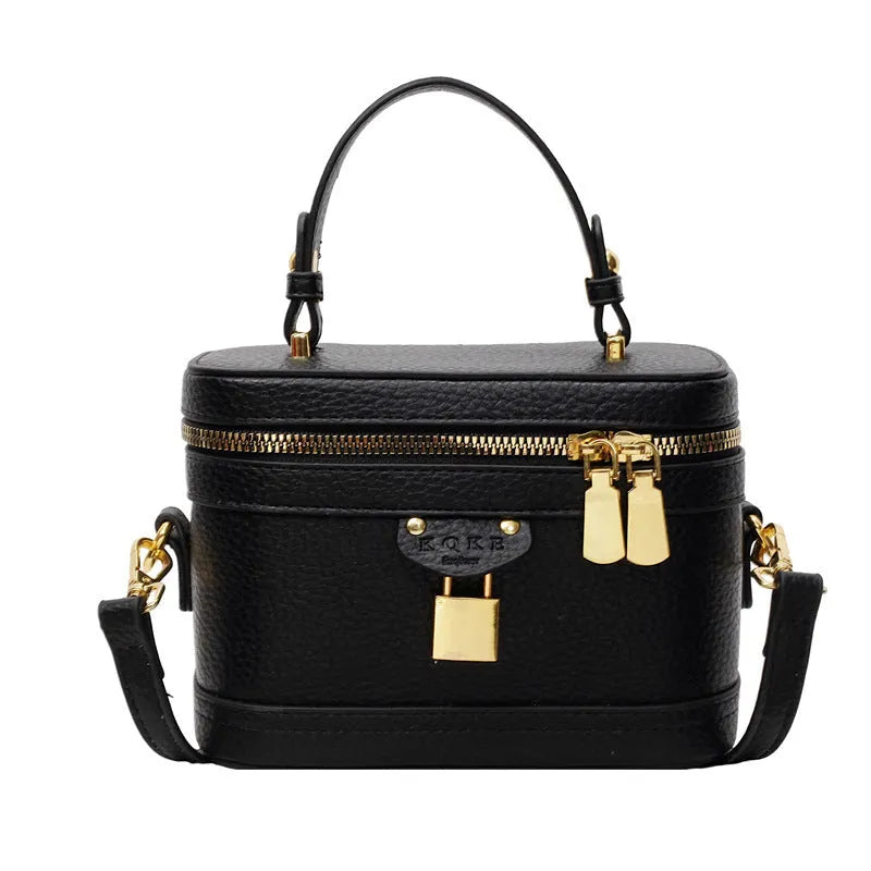 Women's PU leather messenger bag with sewing thread detail, beige colour, box shape, three-dimensional outer pocket