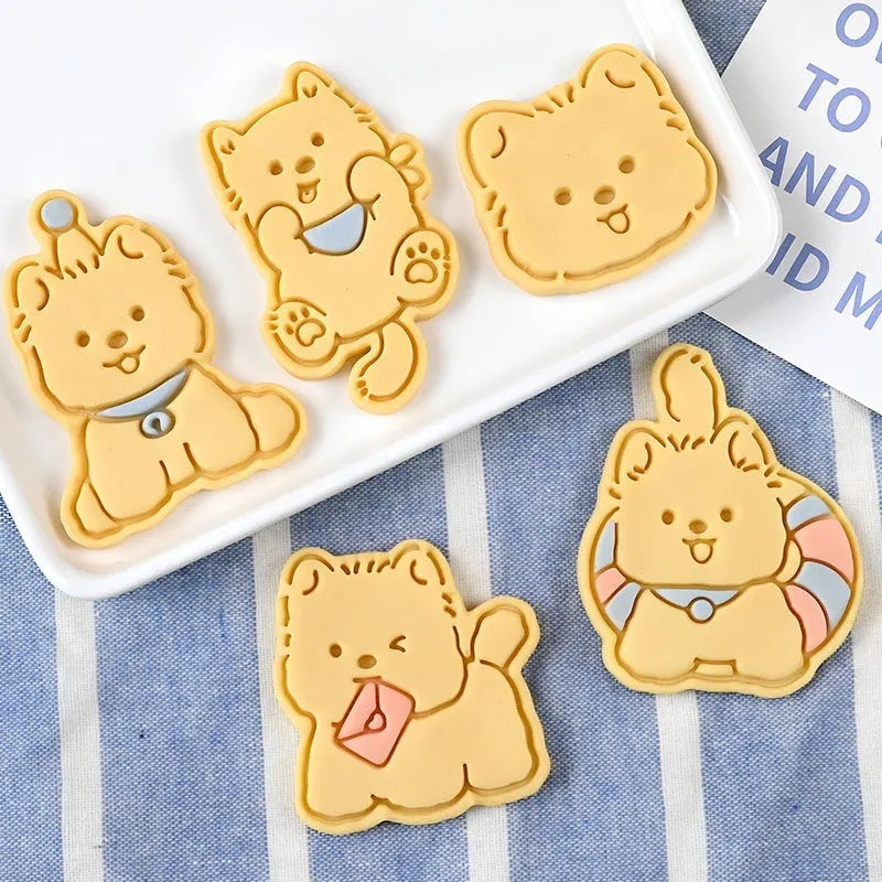 Three-dimensional puppy cartoon biscuit mould with birthday hat design for baking dog-themed cookies