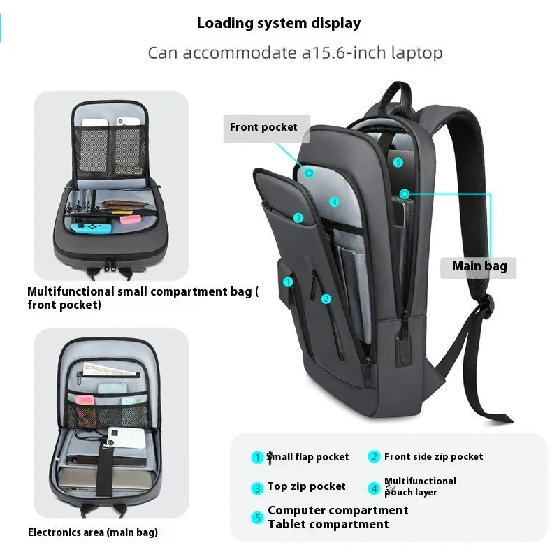 Men's Oxford cloth backpack in solid colour with sewing line details, lightweight design for business commute