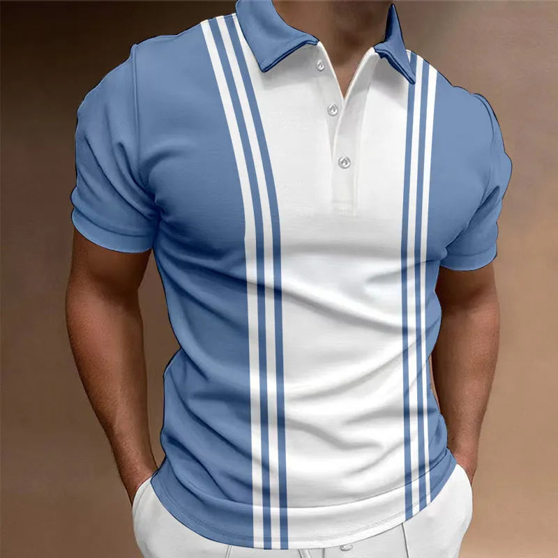 Men's loose fit t-shirt with printed lapel design in polyester fabric showing blue colour option