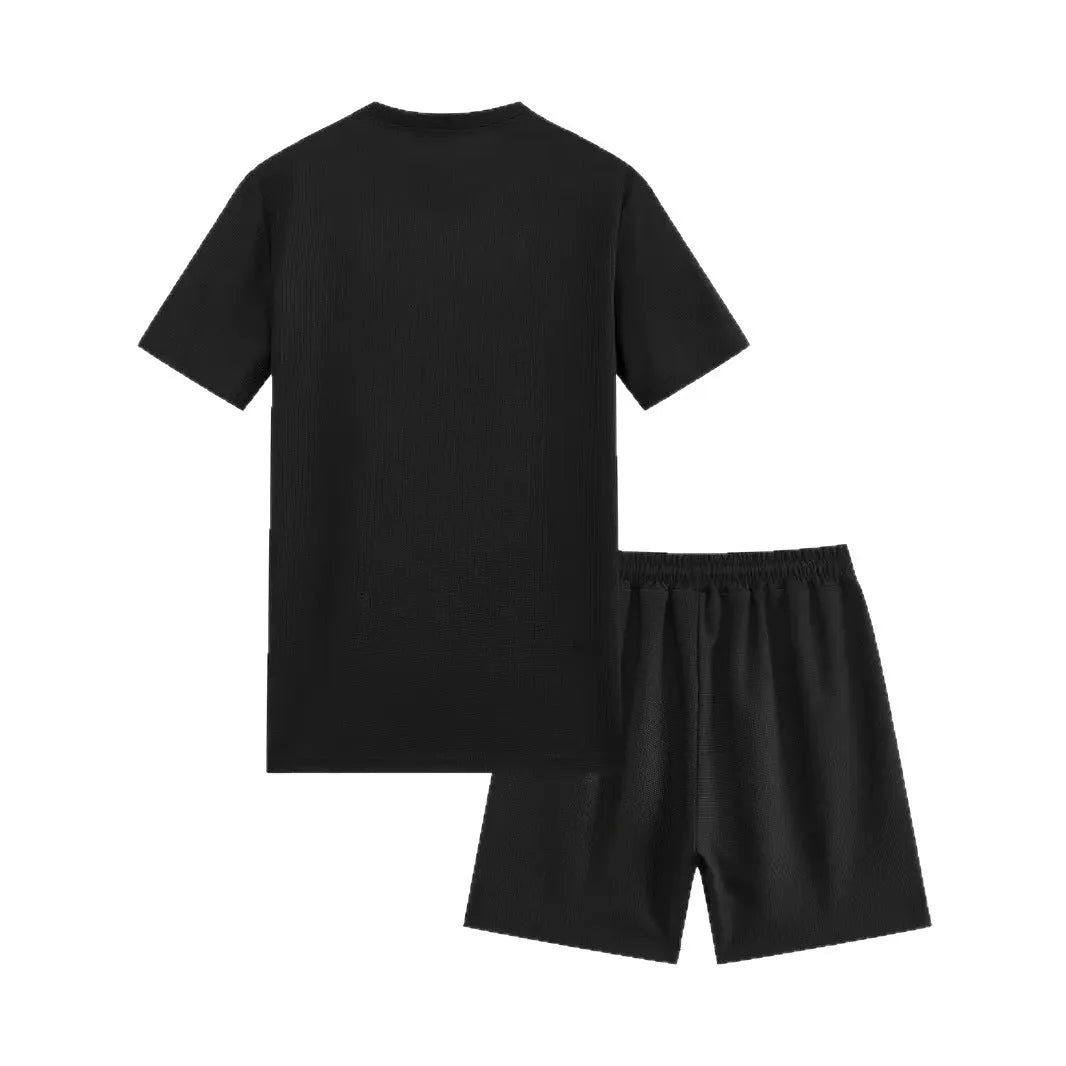 Men's waffle texture short sleeve blouse and pants summer set in polyester fibre