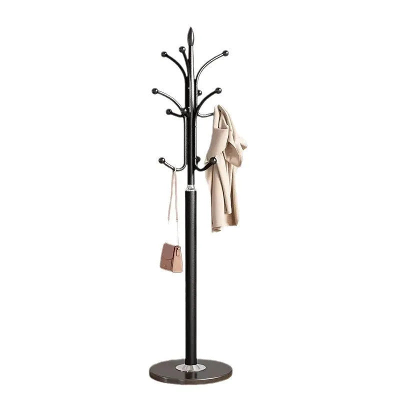 Floor-standing metal coat rack with vertical hanging points, shown in one of six colours