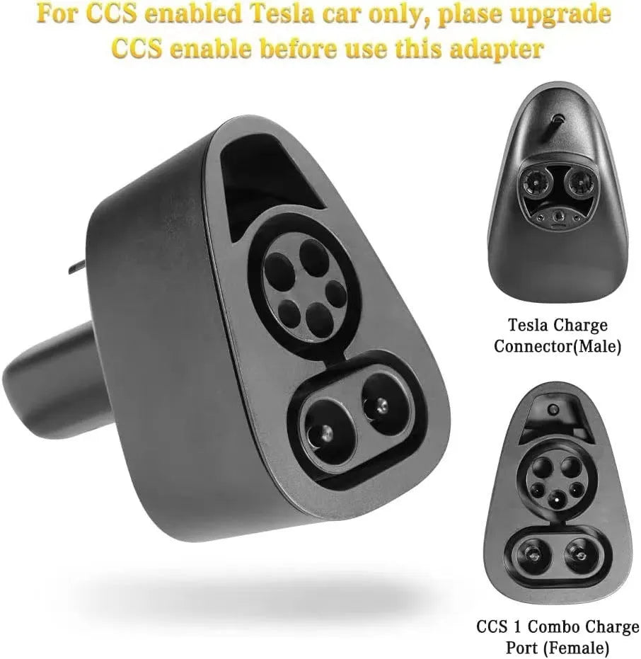 Black Tesla charging adaptor converting Type 2 connector to Tesla vehicle interface