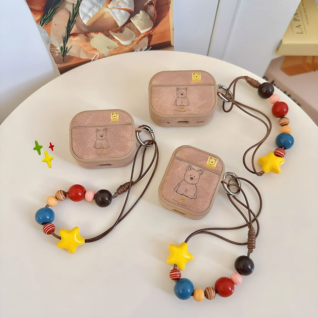 Brown dog magnetic TPU earphone sleeve for Apple AirPods with lanyard and all-inclusive cover