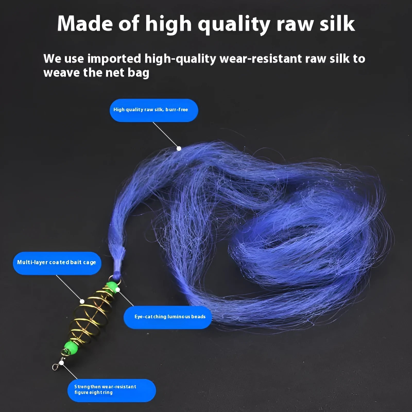 Hand cast fishing net with explosive hook spring mechanism and nylon mesh in multiple size options