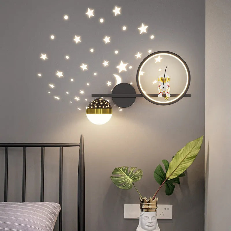 Cartoon astronaut star sky ball bedside lamp in white colour option for children's room