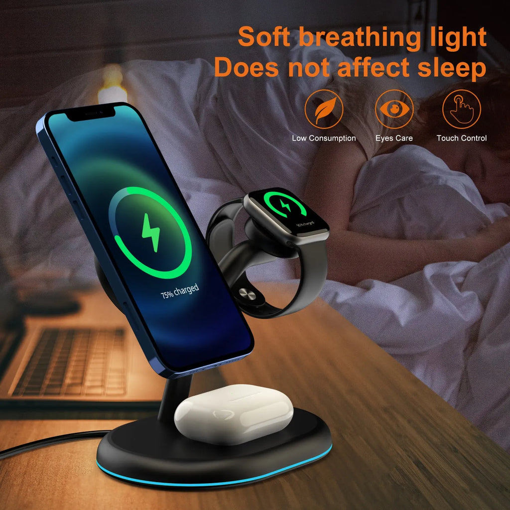 Black ABS magnetic wireless charger, 500 mA current, 15 V output, one charger included