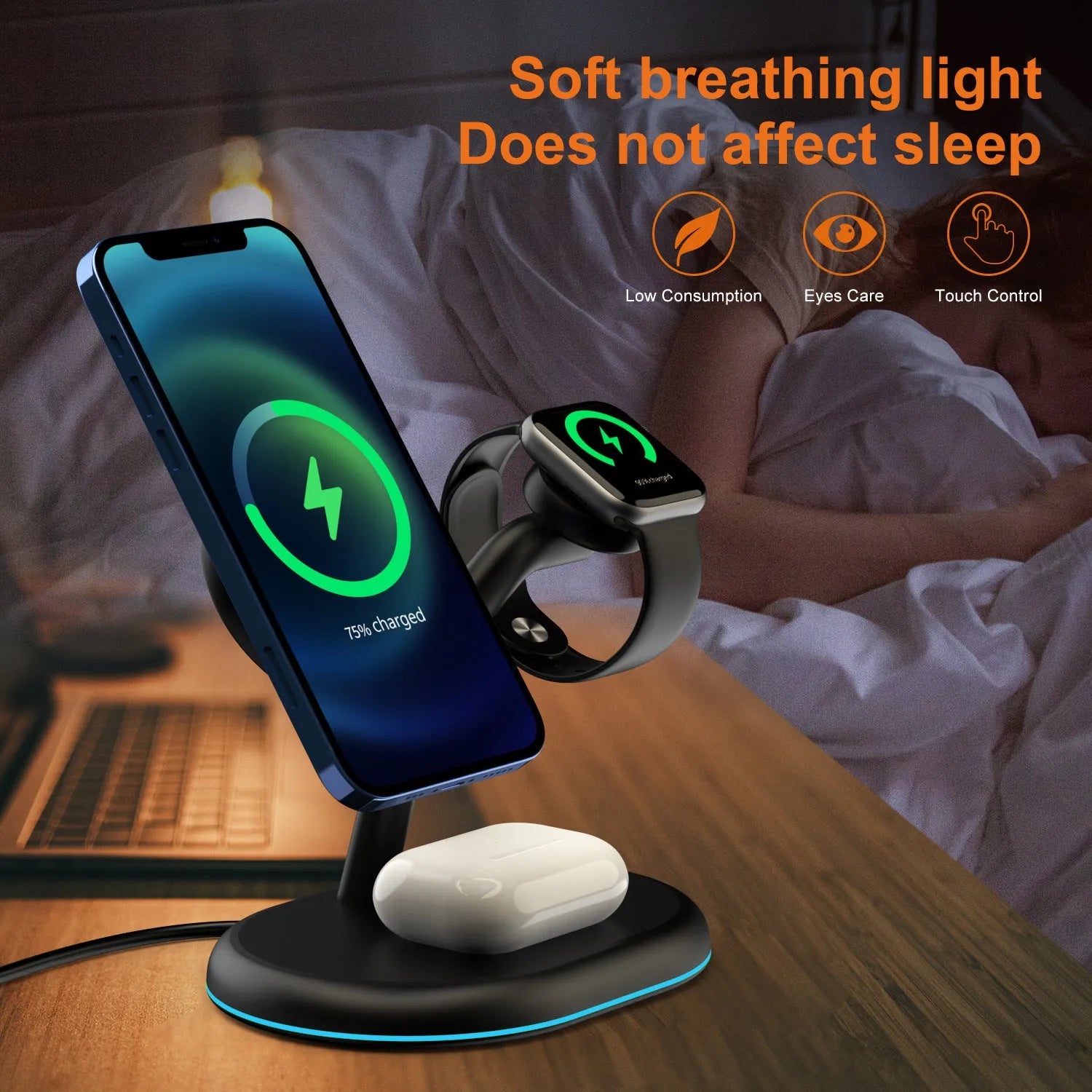 Black ABS magnetic wireless charger, 500 mA current, 15 V output, one charger included