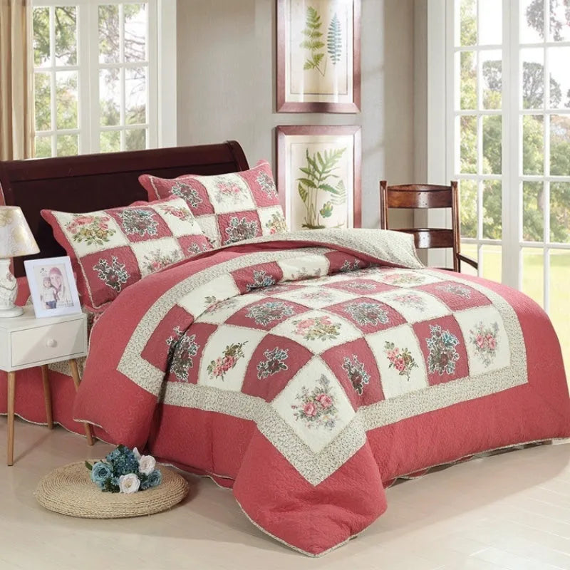 Cotton quilted bedspread three-piece set with pillowcases in Korean bedspread style
