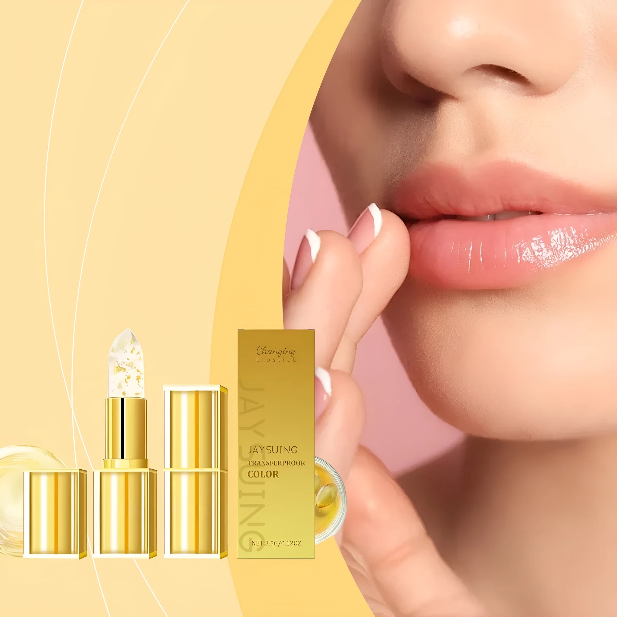 Gold foil nourishing lipstick in square 2.6cm case with 3.5g content