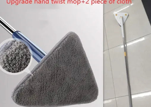 Extendable blue triangle mop with 360 rotating head and automatic water squeezing mechanism
