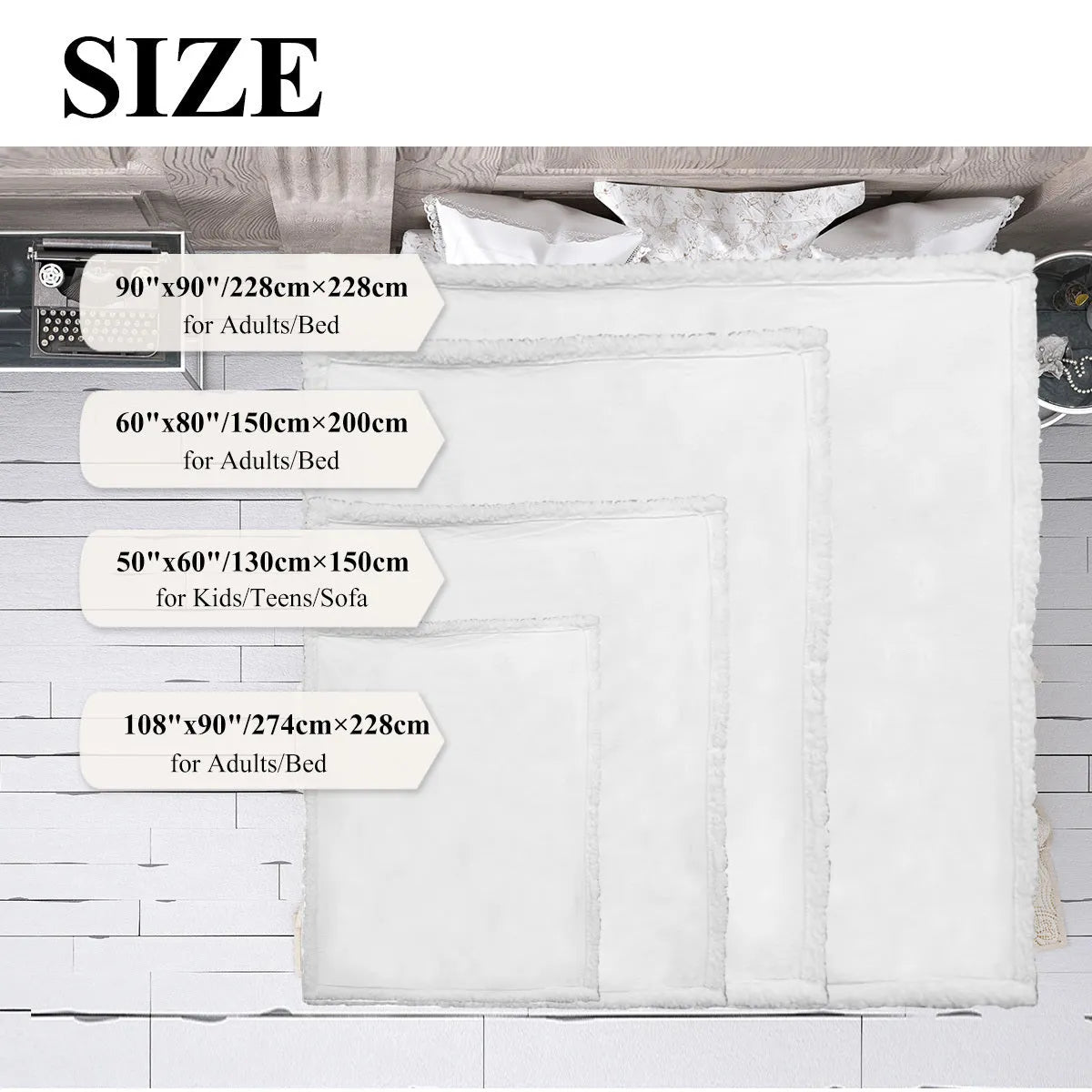 Black astronaut themed sherpa fleece blanket with hemmed edges, available in 130x150cm and 150x200cm sizes.