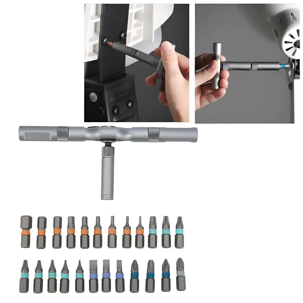 24-in-1 ratchet screwdriver set with S2 alloy steel bits in a compact box