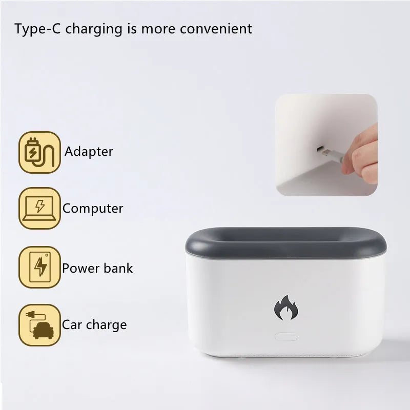 3D flame humidifier 300ml ultrasonic aroma diffuser Black White USB Type-C
